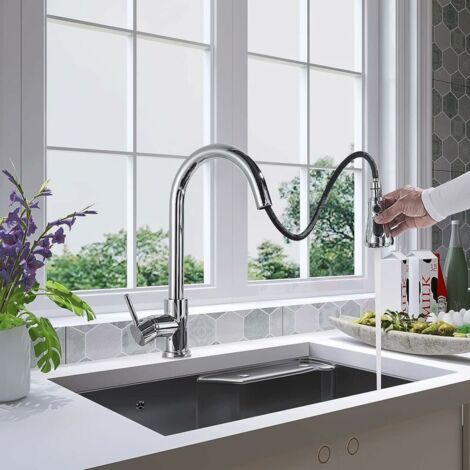 Robinet de cuisine Douchette pivotante à 360° 3 jets Mitigeur monocommande Évier chromé (1/5)