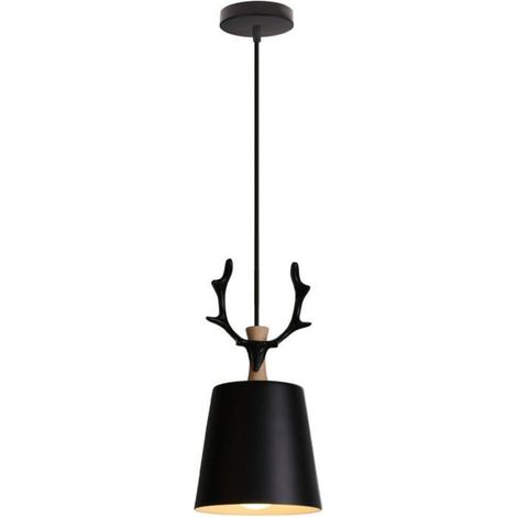 Lampada a sospensione moderna e minimalista in ferro battuto con attacco E27, lampada a sospensione decorativa in legno con un originale design a forma di cervo. (1/4)