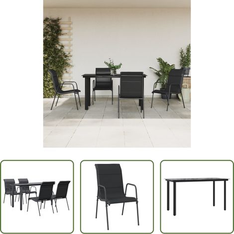 Salle à manger extérieure - Ensemble à manger de jardin 5 pcs noir textilène et acier (1/5)