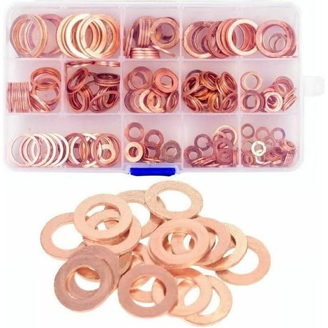 280pcs Rondelles Cuivre avec 12 Tailles, Cuivre Rondelles Plate O Forme Joint d'Huile Bague d'Étanchéité avec une Boîte de Rangement (1/5)