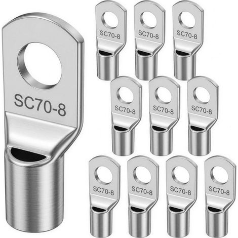 Lot de 10 cosses tubulaires 70 mm² M8 - Fiche à sertir nu SC70-8 - Cosse de câble électrique 70 mm² - Cosse de câble ronde - Œillet en cuivre étamé - Anneau de câble (1/5)