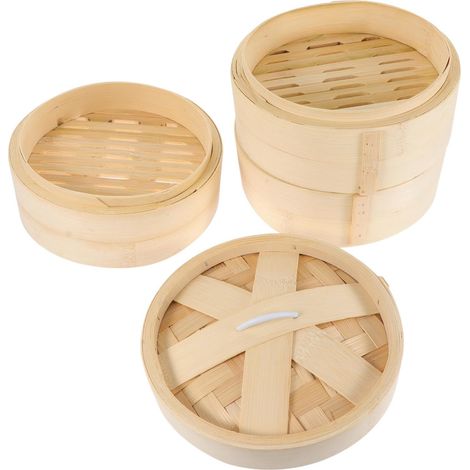 Set de paniers vapeur à 3 niveaux de 18 cm avec couvercle, cuiseur vapeur profond et renforcé pour dim sum, raviolis et bao buns (1/5)
