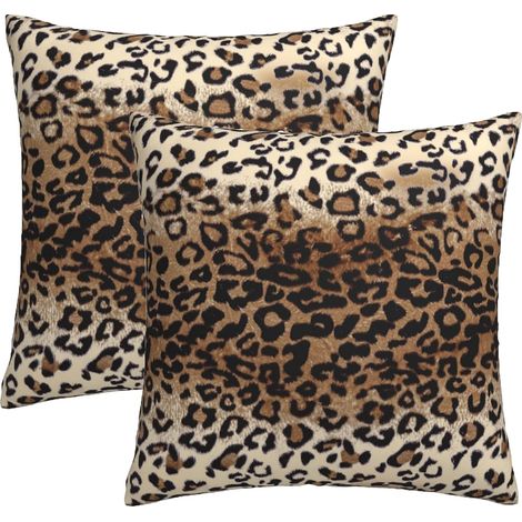 Juego de 2 fundas de cojín decorativas de algodón suave con estampado de leopardo para el hogar, sofá, dormitorio o sala de estar (50x50cm) (1/5)