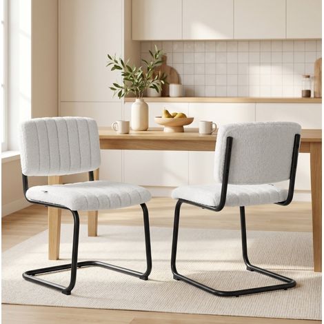 Juego de 2 sillas de comedor modernas con respaldo alto, efecto teddy, color crema (1/5)