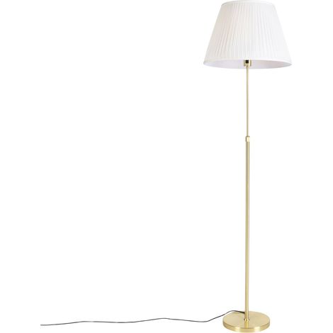Floor Lamp Gold/Brass with Pleated Lampshade Cream 45 cm - Parte