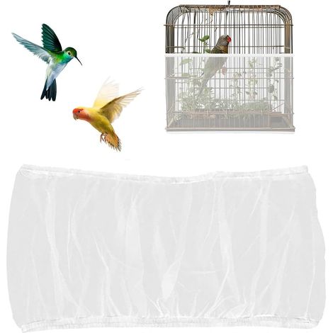 Réglable 112 150cm, Blanc M，1 Pièces Couverture de Cage à Oiseaux, Nylon en Filet de Protection pour Cage Oiseaux Lavable, Ventilé est Antipoussière, Housses Anti Graine pour Cages à Oiseaux