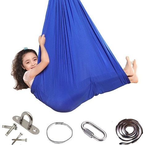 Bardusch-Hamac balançoire pour enfants, balançoire d'intérieur élastique et câline, balançoire sensorielle idéale.(bleu clair, 150 x 280 cm) (1/5)