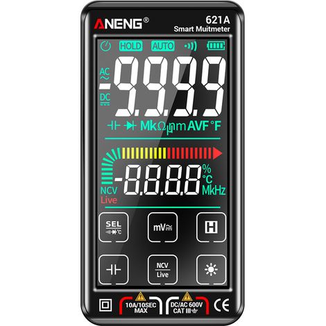 multimètre-Multimètre digital ANENG 621A – Ecran tactile intelligent, 9999 counts, rechargeable USB-C, détection NCV – Pour voltmètre et ampèremètre (1/3)