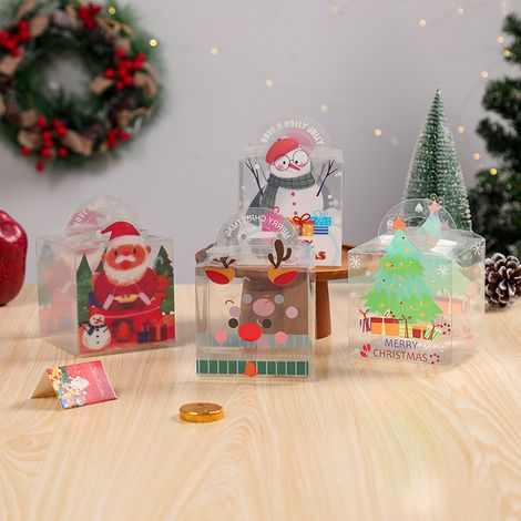 Pack Christmas Candy Gift Boxes Clear PVC Fruit Apple Snack Boxes For Christmas Holiday Party Favors (1/4)