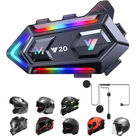 Intercomunicador Bluetooth 5.3 para Casco de Moto - Dual Cancelación de Ruido, Manos Libres, Impermeable, Auriculares con Música y Comunicador (1/5)