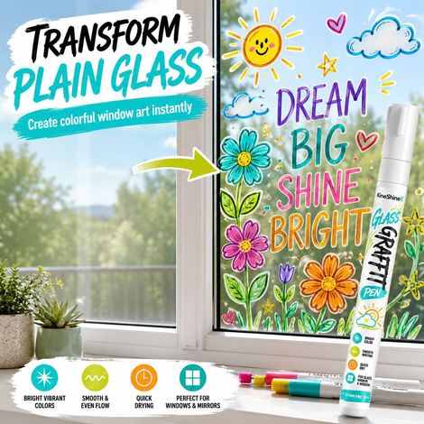 KineShineX Glas-Graffiti-Pinsel, feine Spitze, schnelltrocknend, wasserfest, zum Bemalen von Fenstern, Spiegeln und Autoscheiben. (1/5)