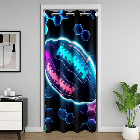 Rideau de Porte Football Rideau Occultant 86x203 Glitter Rugby Rideaux Porte pour Enfants Garçons Hommes Géométrie Comb D'Miel Hexagon Bleu Violet Rideaux de Placard - 86L X 203H cm (1 Panneaux) (1/5)