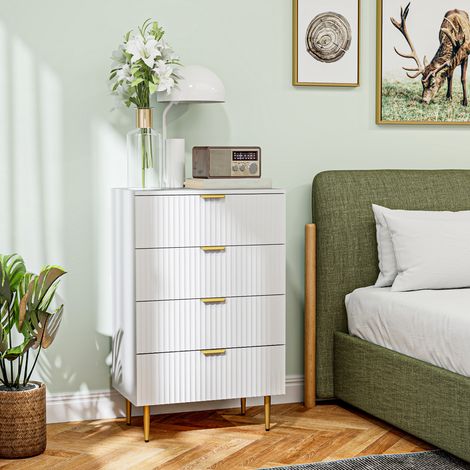 Commode 4 tiroirs commode chambre meuble de rangement moderne avec poignées et pieds dorés, dim. 60 x 40 x 96 cm, blanc (1/5)