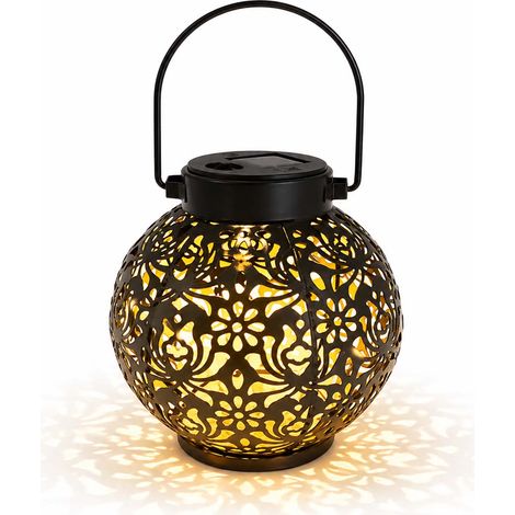 Lanterne solaire décorative en métal, blanc chaud et noir, pour jardins, terrasses, balcons, allées et aménagements paysagers extérieurs.-AquaForge (1/5)
