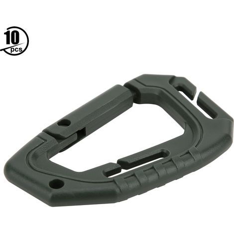 Lot de 10 mousquetons en plastique haute résistance avec anneau en D, porte-clés et boucle pour l'escalade en extérieur (Vert bras) (1/5)