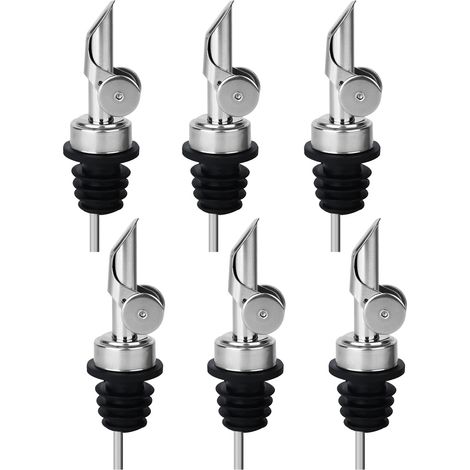 6 beccucci versatori per alcol in acciaio inossidabile, beccucci versatori automatici per olio d'oliva, beccucci versatori in acciaio appesantiti per olio d'oliva, adatti per bottiglie di vino, liquor (1/5)