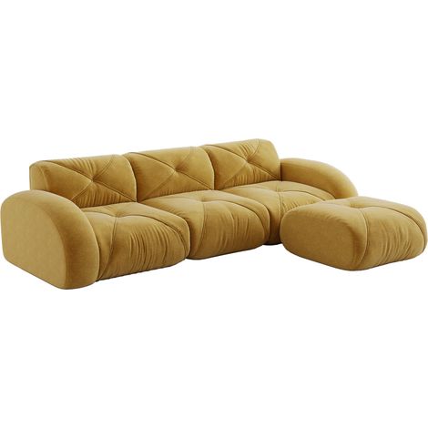 Modulares L-Ecksofa aus gelbem Chenille mit Hocker, 3-Sitzer, ohne Montage (1/5)