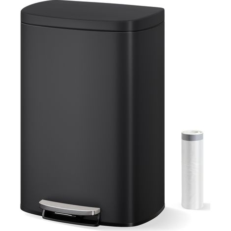 Poubelle à pédale 50L, Acier inoxydable, Couvercle à fermeture silencieuse, Idéal cuisine & bureau, Noir (1/5)