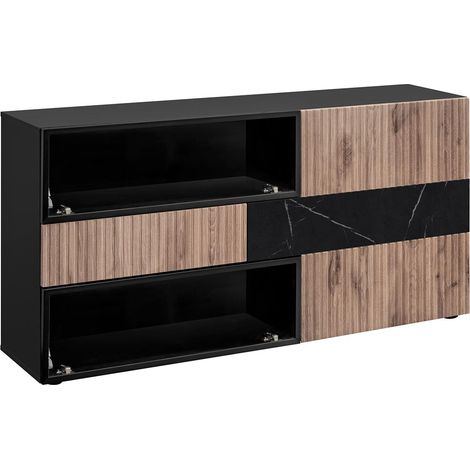 Buffet 3 Portes & 1 Tiroir "Cannes" 160cm Noir & Naturel (1/4)