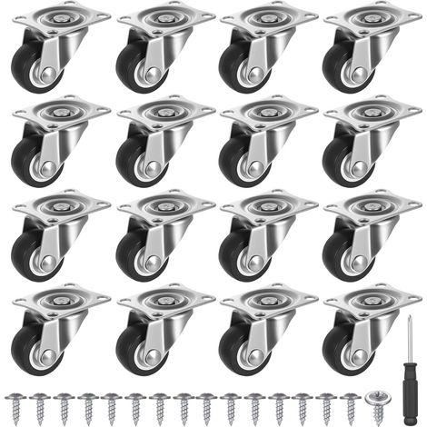 16 Pièces Mini Roulettes Pivotantes 360°, Petites Roues en Caoutchouc Silencieuses, Patins Pivotants pour Table, Armoire, Boîte et Divers Meubles (1/5)