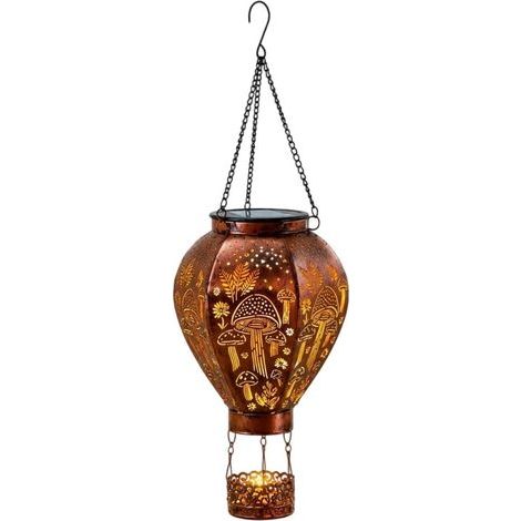 Lanterne Solaire Montgolfière Décoration Métal Imperméable Colibri Et Champignon - Décor Extérieur Jardin Pour Terrasse Jardin Porche Piscine Camping Soirée Mariage Restaurant Hôtel (1/5)