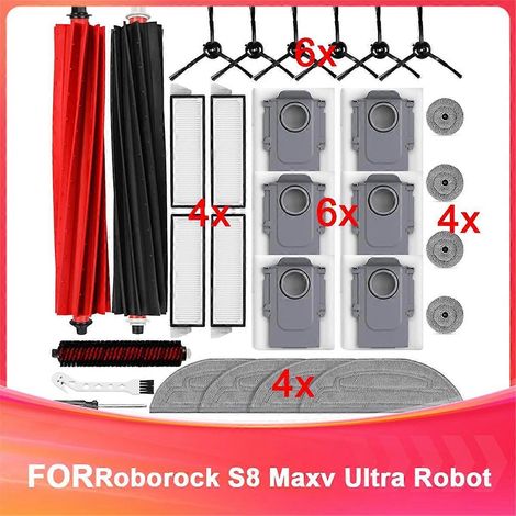 Kit d'accessoires pour aspirateur robot S8 MaxV Ultra : brosses principales, sacs à poussière, lingettes de nettoyage, lingettes de nettoyage des bords, filtres. (1/5)