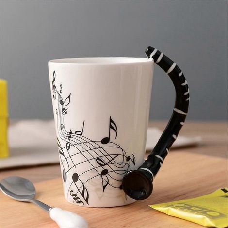 Music Ceramic Mug Cute Coffee Tea Milk Stave Mugs,Wooden Guitar-- (1/5)