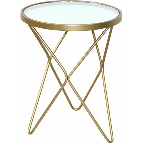 Mesa auxiliar decorativa estructura tubular de acero placa de vidrio color dorado estilo moderno MED05129
