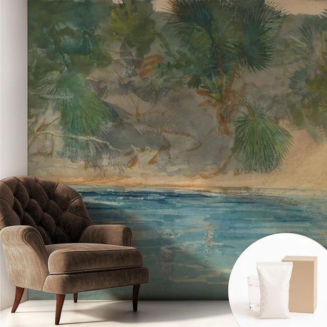 Papier peint intissé classique moderne pour salon et chambre à coucher Décoration rapide avec colle Rive tropicale 250x250 cm (1/5)