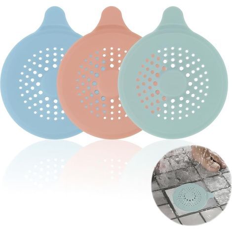 3 x Bouchons de vidange en silicone 14 x 17 cm, Bouchon de baignoire universel en silicone avec ventouse, Filtre à cheveux (1/5)