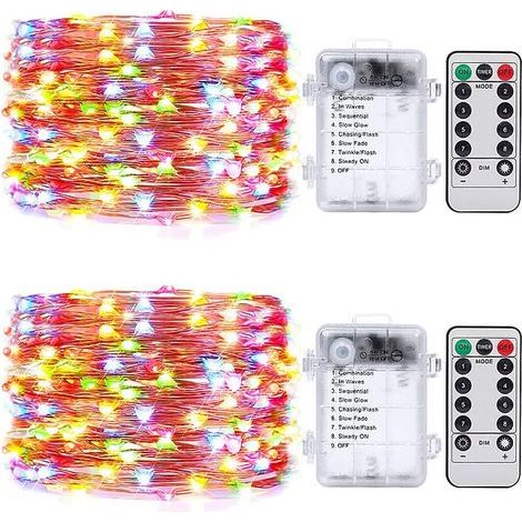 Luci decorative con 50 LED multicolore, 5 m, funzionamento a batteria con telecomando e timer, per uso interno ed esterno, confezione da 2 (1/5)