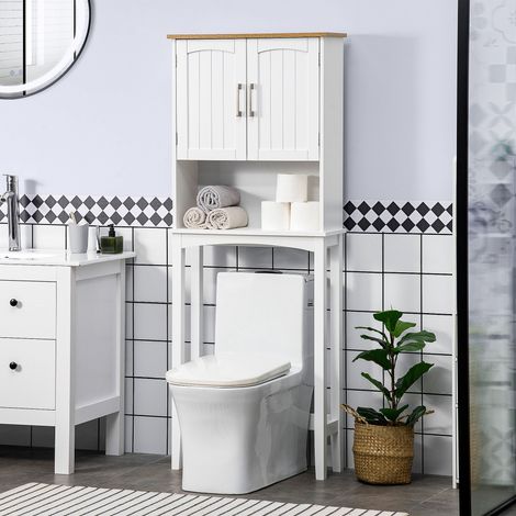 Mobiletto sopra il WC Kleankin, mobiletto alto per lavatrice con ripiano interno regolabile per bagno e WC, 64x22x165 cm, bianco.