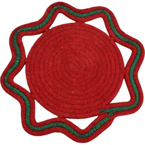 Tovaglietta ottagonale fatta a mano - rossa e verde, 30 cm