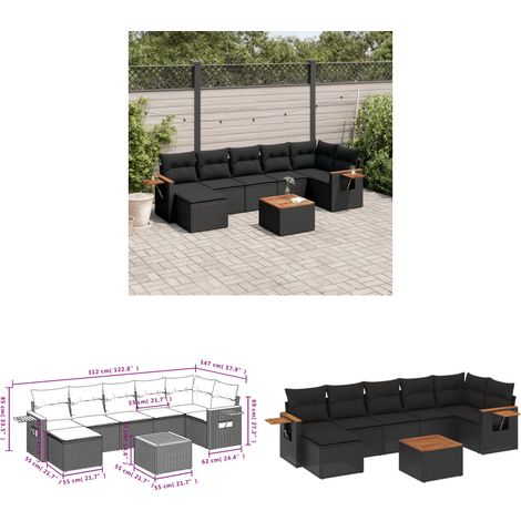 8-tlg. Garten-Sofagarnitur mit Kissen Schwarz Poly Rattan - Gartenmöbel Set - Esszimmergarnitur - Outdoor Möbel - Lounge Sofa - Rattan Gartenmöbel - Home & Living (1/3)