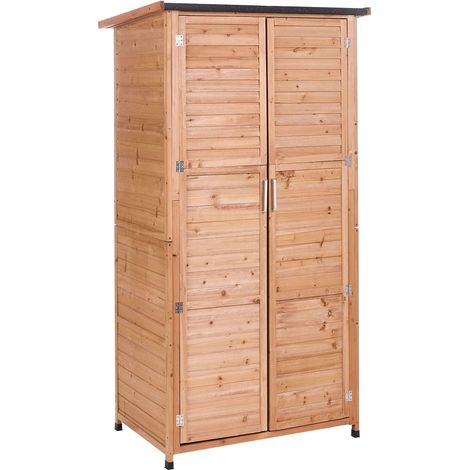 Outdoor Garden Storage Shed Light Brown Fir Wood with Doors and Shelves Stable Construction All Weather ARSEGO (1/5)