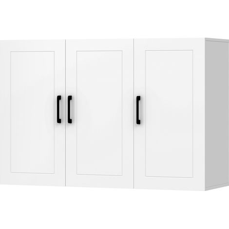 Meuble de salle de bain mural à 3 portes, étagère réglable, pour salon et entrée, gain de place, 90 x 30 x 60 cm, blanc (1/5)
