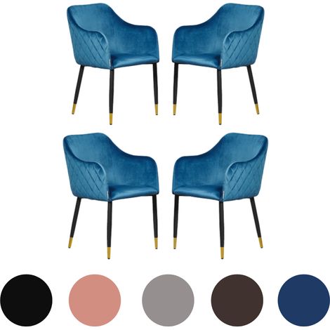 Set of 4 Verona Velvet Dining Chairs - Metal Legs W/ Gold End Caps - Dining Room Chair - Upholstered Chair - Modern Dining Chair - Blue (1/5)