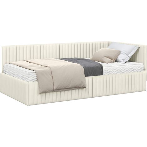 Maison Exclusive - Cadre de lit d'angle avec matelas 2 pc CrĂšme Velours (1/5)