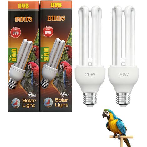 2 Pack E27 Ampoule UVA UVB pour Les Oiseaux 2.4 UVB 20W Lampe Fluorescente Compacte pour Toutes Sortes d'oiseaux Captifs, Simulation Naturelle de la Lumière du Soleil (1/5)