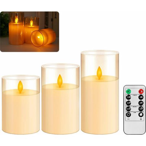 3pcs LED electronic candle, warm yellow light simulation, amber cylindrical candle, 10-key remote control version (candle without batteries, remote control with built-in batteries) (1/5)