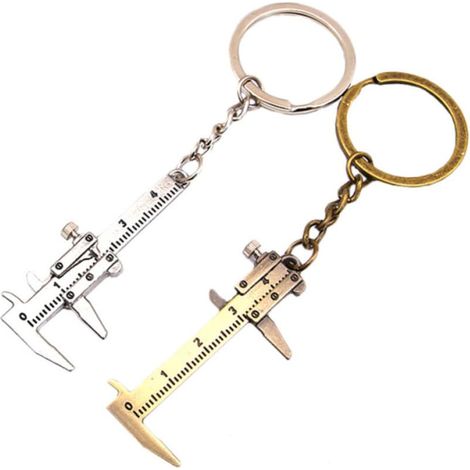 Porte-clés Argenté en Alliage de Zinc Mini Pied à Coulisse 2pcs Échelle Précise, Mesure Pratique, Chaîne Porte-clés Incluse, Présent, Format Compact (1/5)