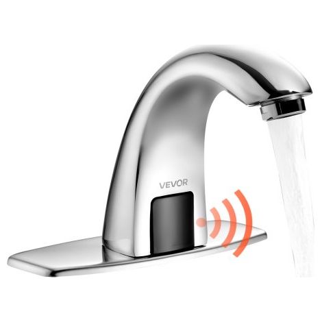 Grifo de Lavabo Automático sin Contacto para Baño, Cuello de Cisne, Latón, Grifo a Pilas con Temperatura Ajustable y Sensor de Movimiento, Cromado Plateado, 160 x 45 x 125 mm, 7,6 L/min (1/5)