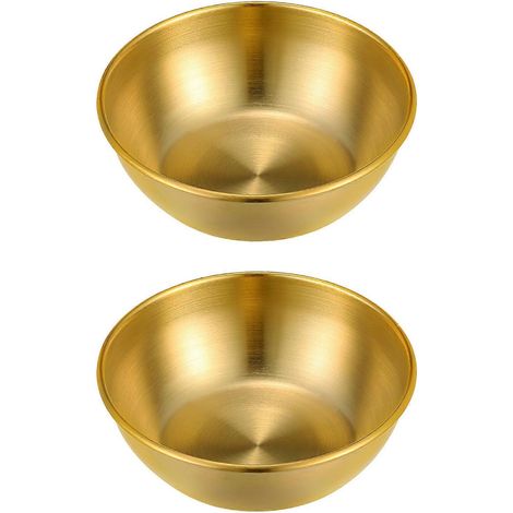 Hemoton Lot de 4 coupelles à sauce en acier inoxydable, bols à trempette ronds, soucoupes, assiettes à apéritif pour restaurant et maison (doré)
