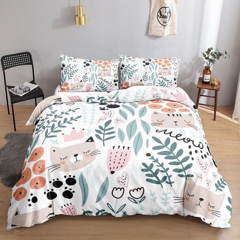 Bettwäsche-Set mit Katzenmotiv 135x200cm, 2-teilig, Mikrofaser, pflegeleicht
