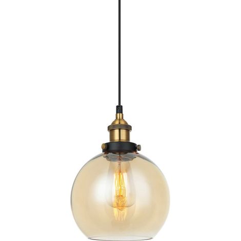 Italux Cardena - Colgante Industrial Y Retro Negro, Dorado 1 Luz con Pantalla Ámbar, Regulable E27 (1/3)