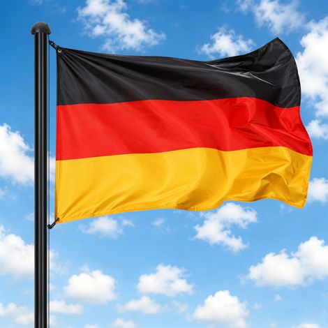 Jiubiaz Mât de drapeau en aluminium noir 6,5 m avec drapeau allemand 147 x 88 cm, corde 11 m et douille de sol (1/5)