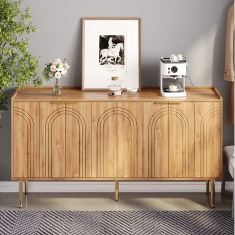 Buffet de salon 4 portes avec étagères réglables, 140x38x75 cm, naturel (1/5)
