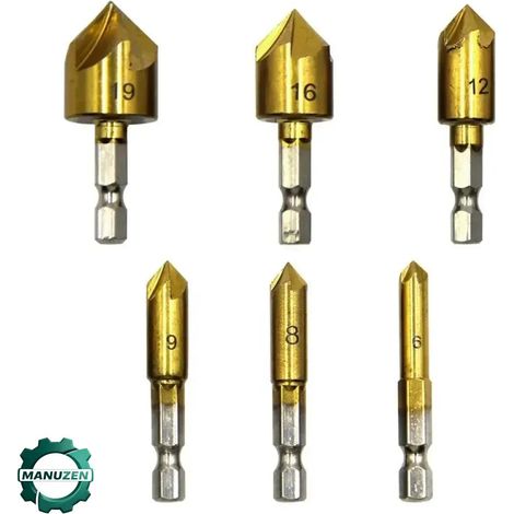 Manuzen - Fraises à chanfreiner 6–19 mm – 6 pièces, queue hexagonale (1/4)