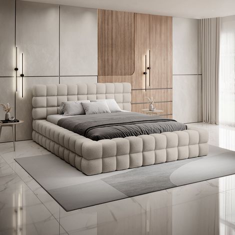 Cama canapé 180x200 con somier Cloud tejido bouclé Beige (1/4)