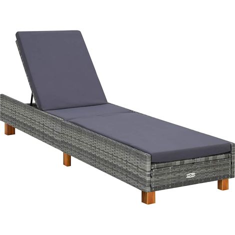 vidaXL Tumbona con cojín de ratán sintético gris (1/5)